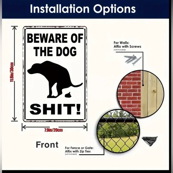 NWT METAL SIGN BEWARE OF THE DOG SH!T PERFECT FOR EVERY DOG OWNER’S YARD - Picture 5 of 5